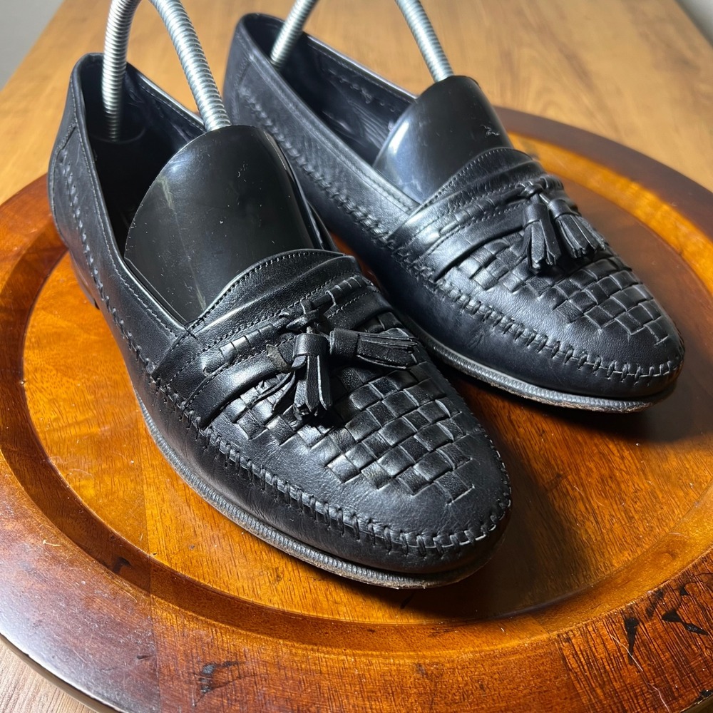 Vintage Florsheim Tassel Loafers Dress Shoes Woven Leather Kiltie Black 10.5 D